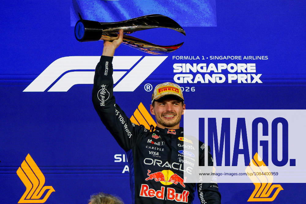 Max Verstappen wins 2026 Formula 1 Singapore Grand Prix SINGAPORE - OCT 11: Red Bull Racing s Max Verstappen celebrates on the podium, after winning the Formula 1 Singapore Grand Prix at the Marina Bay Street Circuit in Singapore on October 11, 2026. Daniel Ceng Anadolu Singapore Singapore. Editorial use only. Please get in touch for any other usage.