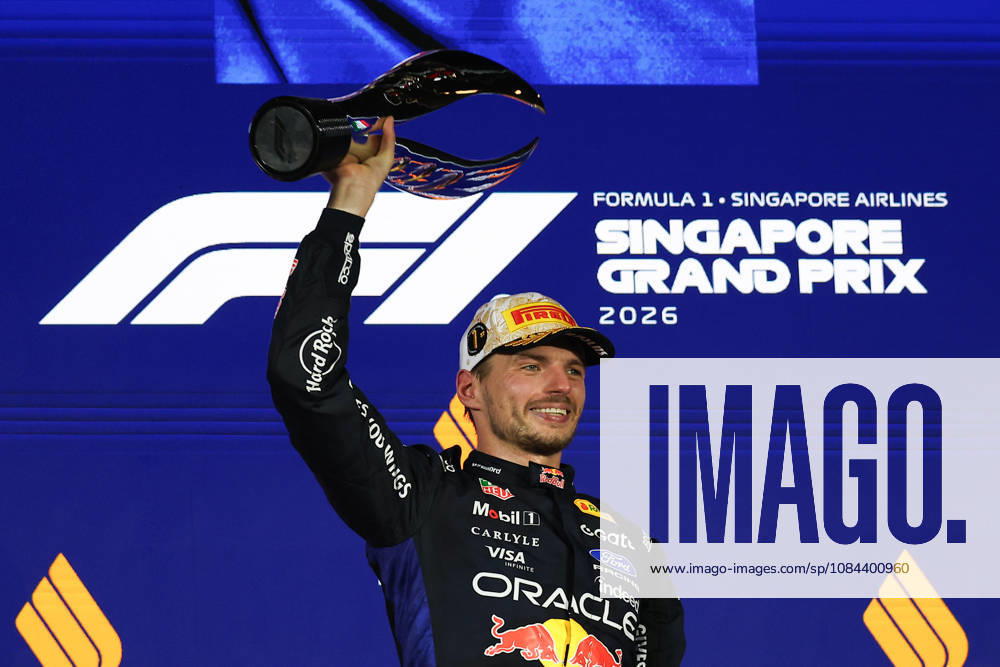 Max Verstappen wins 2026 Formula 1 Singapore Grand Prix SINGAPORE - OCT 11: Red Bull Racing s Max Verstappen celebrates on the podium, after winning the Formula 1 Singapore Grand Prix at the Marina Bay Street Circuit in Singapore on October 11, 2026. Daniel Ceng Anadolu Singapore Singapore. Editorial use only. Please get in touch for any other usage.