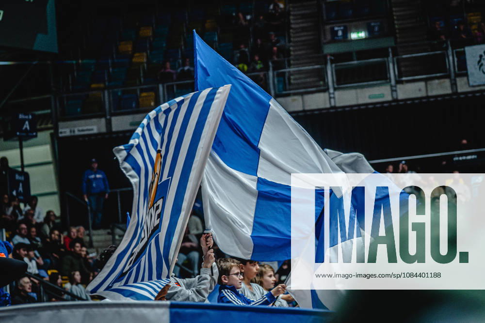 easyCredit BBL Bundesliga basketball, Frankfurt Skyliners vs. Veolia Towers Hamburg, Skyliners fans with flags, Frankfurt am Main