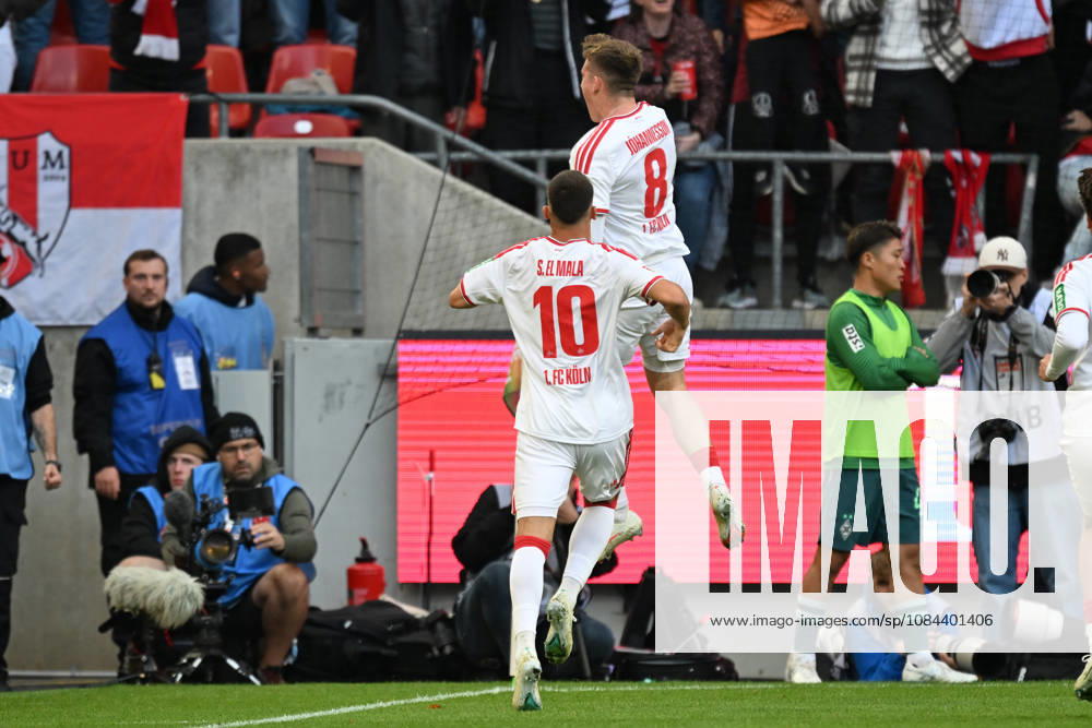Isak Johannesson (Cologne 8) celebrates after scoring the 1-0 goal with Said El Mala (Cologne 10, 11, 10, 2026) ¢ Soccer ¢ 1. FC Cologne vs. Borussia Mönchengladbach, RheinEnergieStadion, Cologne, DFB and DFL regulations prohibit any use of photographs as image sequences and or quasi-video. NRW, Germany