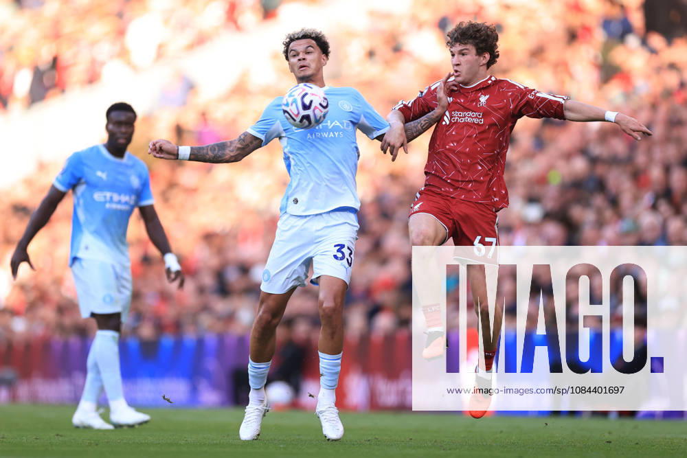 Liverpool gegen Manchester City, 11. Oktober 2026, Premier League, Liverpool gegen Manchester City, Nico O’Reilly von Manchester City und Lewis Kouma von Liverpool, Foto: Simon Stacpoole, Offside, Liverpool, Großbritannien