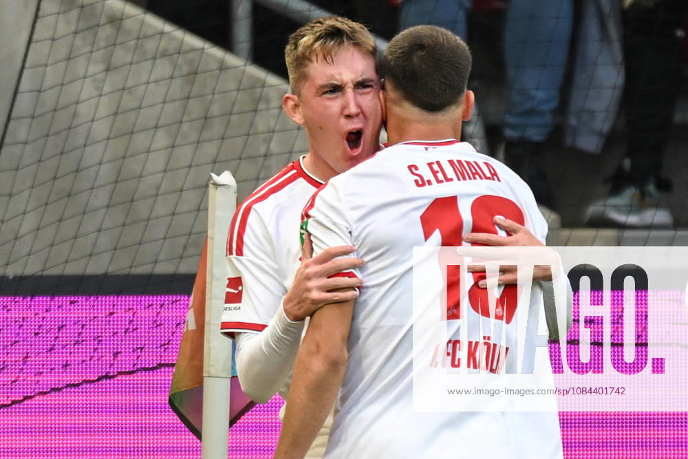 Isak Johannesson (Cologne 8) celebrates after scoring the 1-0 goal with Said El Mala (Cologne 10, 11, 10, 2026) ¢ Soccer ¢ 1. FC Cologne vs. Borussia Mönchengladbach, RheinEnergieStadion, Cologne, DFB and DFL regulations prohibit any use of photographs as image sequences and or quasi-video. NRW, Germany