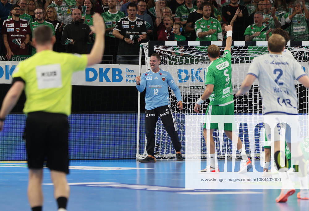 GER HBL 2026–2027 Season: Füchse Berlin vs. TBV Lemgo, October 11, 2026, MAX SCHMELING HALLE, Berlin; Andreas PALICKA (No. 12, Füchse Berlin) celebrates after a successful save