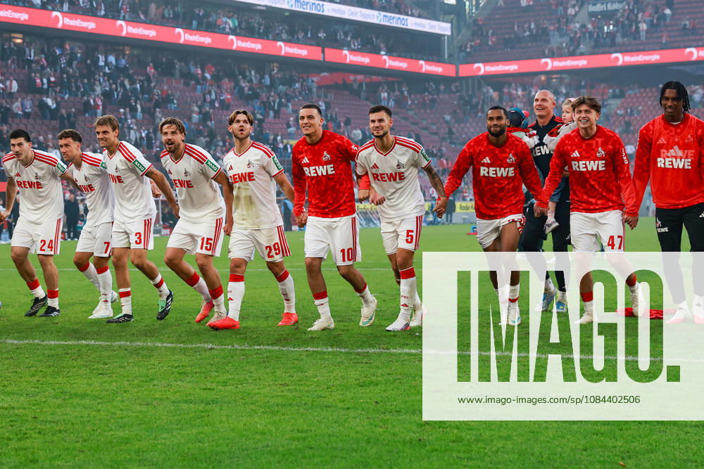 Bundesliga 1, Matchday 26, 27: 1. FC Köln vs. Borussia Mönchengladbach on October 11, 2026, at the RheinEnergieSTADION in Cologne. Celebrations and joy over the derby victory, including Luka Lochoshvili (Cologne 24), Luca Waldschmidt (Cologne) 7, Borna Sosa (Cologne) 3, Imad Rondic (Cologne) 15, Jan Thielmann (Cologne) 29, Said El Mala (Cologne) 10, Tom Krauß (Cologne) 5, Mikey Moore (Cologne) 47 MH