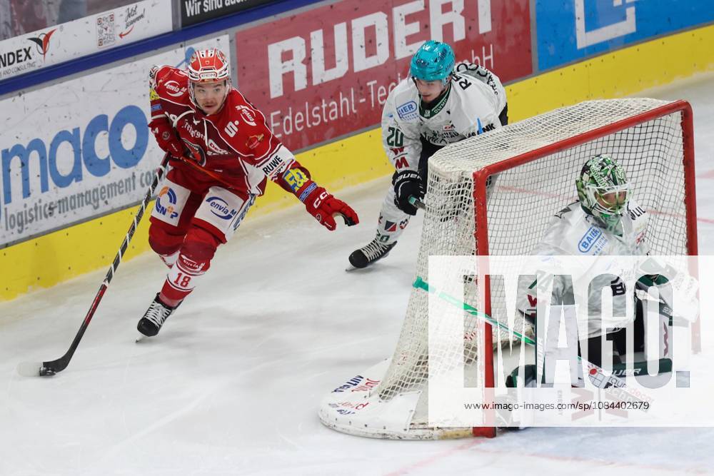Sahnpark Crimmitschau, October 11, 2026; 2026–27 Season; Ice Hockey; 2nd Bundesliga; Regular Season; Game 8; Saxony Ice Arena; Saxony Derby; Eispiraten vs. Bietigheim Steelers; Collin Adams; EPC (red); Max Ziergiebel; Bietigheim and Goalie Keanu Salmik, Crimmitschau, Saxony, Germany