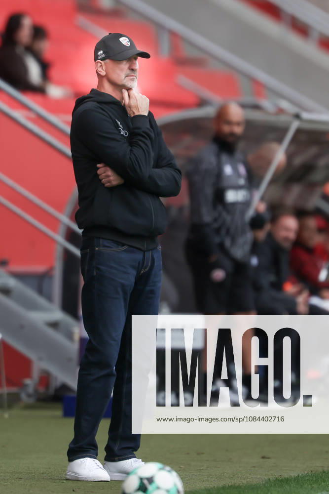 Ingolstadt, Germany, October 11, 2026, 3rd League 2026–2027, Matchday 8: FC Ingolstadt 04 vs. SV Wehen Wiesbaden. Pictured: FCI coach Achim Beierlorzer looking pensive on the field. DFB and DFL regulations prohibit any use of photographs as image sequences and or quasi-video.