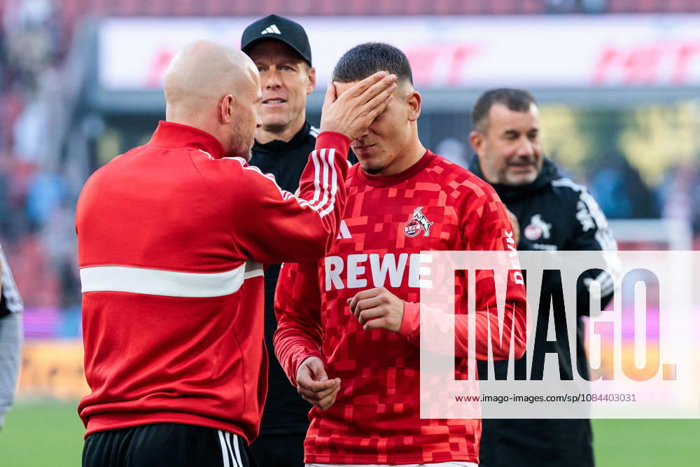 Rene Wagner (Head Coach 1. FC Koeln) tapping Said El Mala (1. FC Koeln, 10) on the forehead after the Bundesliga match between 1. FC Koeln vs. Borussia Moenchengladbach at Rheinenergie-Stadion on matchday 5 of the 1. Bundesliga on October 11, 2026 in Koeln, Germany. DFL REGULATIONS PROHIBIT ANY USE OF PHOTOGRAPHS AS IMAGE SEQUENCES AND OR QUASI-VIDEO. North Rhine Westphalia Germany