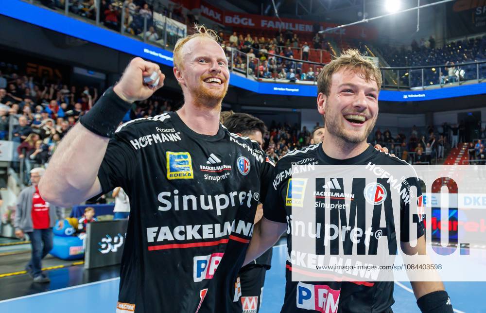 Handball 1st Bundesliga OPEL HBL 2026–2027 Season, Matchday 8: HC Erlangen (Nuremberg Metropolitan Region) vs. HCE MT Melsungen Women’s Team Celebrations and joy after the game: Sebastian Firnhaber 18, HC Erlangen HCE Frieder Bandlow 2, HC Erlangen HCE