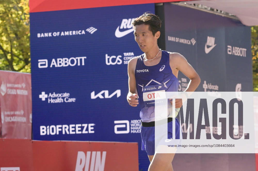 Tomoki Ota of Japan crosses the finish line with a time of 02:11:52 placing 26th over all placing during 2026 Bank of America Chicago Marathon in Chicago on Sunday, Oct. 11, 2026. CHI20261011114 MARKxBLACK
