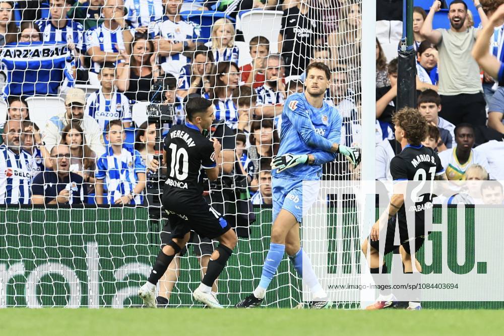 ESP LaLiga EA Sports Real Sociedad RC Deportivo La Coruna Yeremay Hernández of RC Deportivo scores a goal and celebrates during a LaLiga EA Sports match between Real Sociedad and RC Deportivo played at Anoeta Stadium in Gipuzkoa on October 11, 2026, in Spain. Spanish Soccer