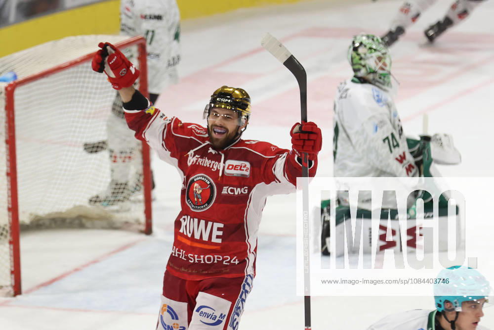 Sahnpark Crimmitschau, October 11, 2026; 2026–27 Season; Ice Hockey; 2nd Bundesliga; Regular Season; Game 8; Saxony Ice Arena; Saxony Derby; Eispiraten vs. Eispiraten; Bietigheim Steelers; Louis Brune; EPC; Celebrates after scoring his third goal 1 Crimmitschau Saxony Germany