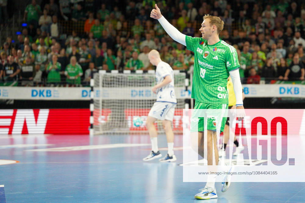 Pictured: Mathias Gidsel, Füchse Berlin, 19, celebrating, joy, November 10, 2026; Füchse Berlin vs. TVB Lemgo Lippe, HBL, Handball Bundesliga, 2026–27 season, Max Schmeling Halle
