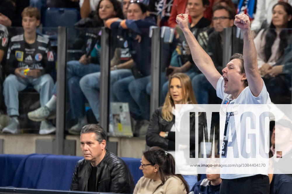 Celebration at Johannes Sellin HC Erlangen, Head Coach GER, HC Erlangen vs. MT Melsungen, Handball, Opel Handball Bundesliga, Matchday 8, 2026–2027 Season, October 11, 2026, GER, HC Erlangen vs. MT Melsungen, Handball, Opel Handball Bundesliga, Matchday 8, 2026–2027 season, October 11, 2026, Nuremberg