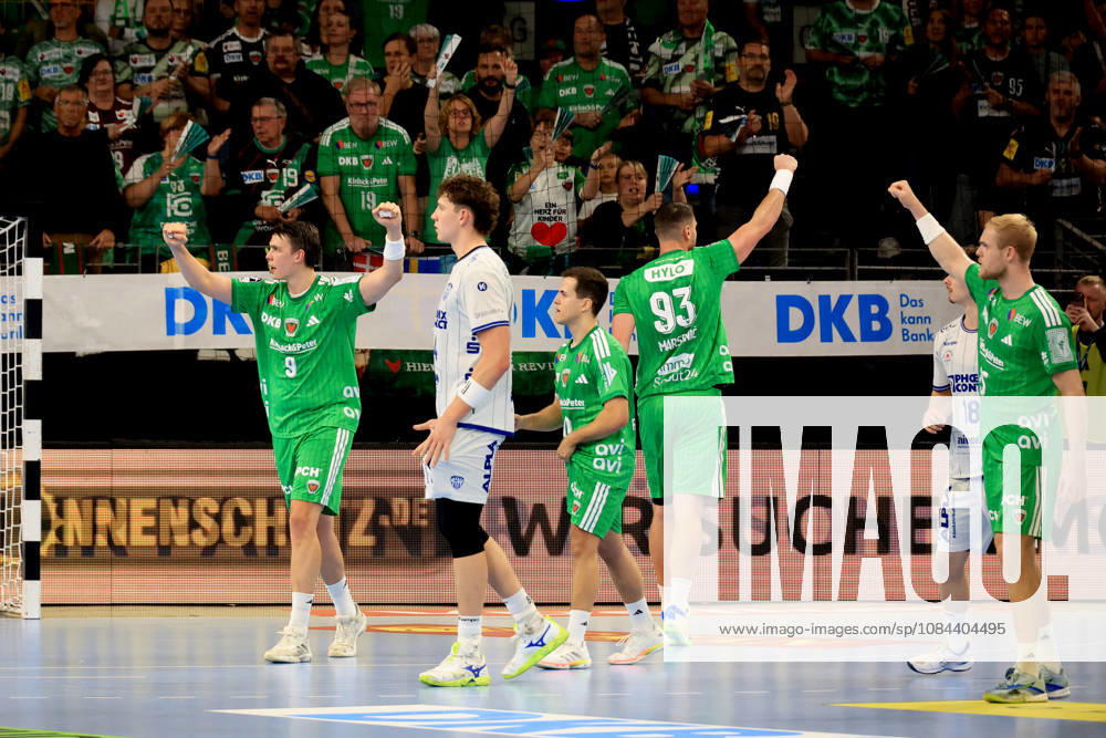 GER Germany, Handball, 1st Bundesliga, August 27, 2026, 2026–2027 season, Berlin, Fuechse Berlin vs. TBV Lemgo Lippe Fuechse players, cheering, celebrating, joy, happiness, happy, positive emotions, nordphoto GmbH Engler Berlin Max Schmeling Halle Berlin Germany