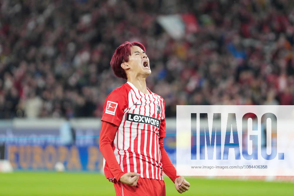 Keisuke Goto, SC Freiburg, 42 goal celebration, emotions, shot on goal, finish, goal scored, goal, hit, Germany, soccer, Bundesliga 1, Matchday 5, 2026–2027, SC Freiburg vs. FC Schalke 04, October 11, 2026, Europa-Park Stadium, Freiburg, Freiburg, Europa-Park Stadium, Baden-Württemberg, Germany