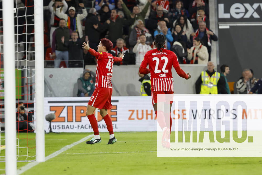 SC Freiburg celebrates Keisuke Goto s goal to make it 2–1, SC Freiburg, 42, joy, excitement, positive emotions, goal, Germany, soccer, Bundesliga 1, Matchday 5, 2026–2027, SC Freiburg vs. FC Schalke 04, October 11, 2026, Freiburg im Breisgau, Europa-Park Stadium, Germany