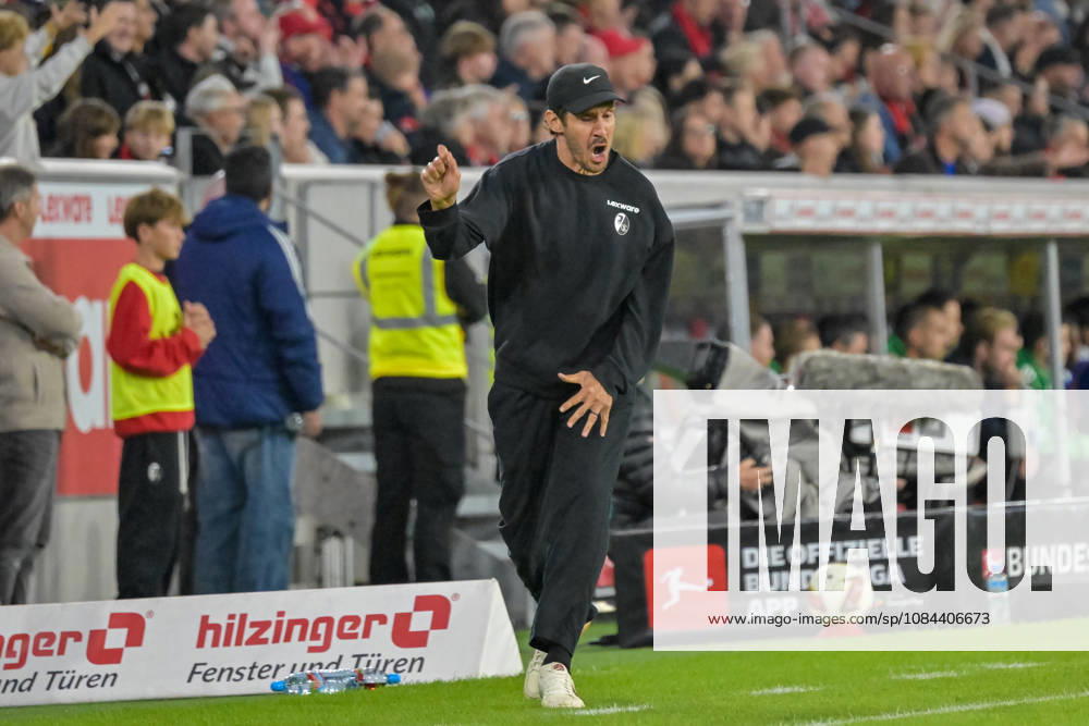 Julian Schuster, SC Freiburg coach, celebrates the victory GER, SC Freiburg vs. Schalke 04, Soccer, Bundesliga, Matchday 5, 2026–2027 season, October 11, 2026 DFL DFB regulations prohibit any use of photographs as image sequences and or quasi-video GER, SC Freiburg vs. Schalke 04, Soccer, Bundesliga, Matchday 5, 2026–2027 Season, October 11, 2026, Freiburg
