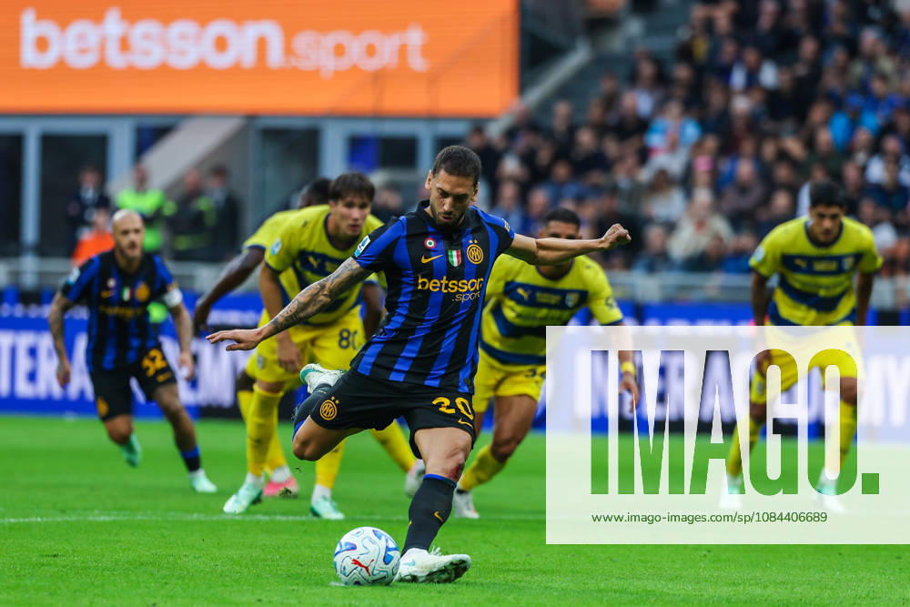 Hakan Calhanoglu of FC Internazionale scores a penalty during Serie A Enilive 2026 27 football match between FC Internazionale and Parma Calcio 1913. Italy