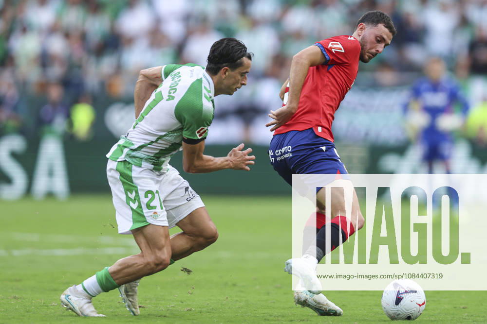 ESP: Real Betis - CA Osasuna. La Liga EA Sports. Matchday 8. Raul Gacia of CA Osasuna and Marc Roca of Real Betis during the La Liga EA Sports match between Real Betis and CA Osasuna played at La Cartuja Stadium on Oct 11, 2026 in Sevilla, Spain. kpng