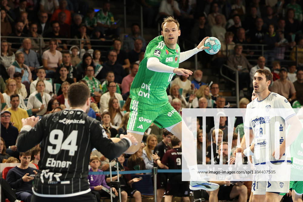 Handball, Opel HBL, 2026–2027 Season, 1 HBL, Füchse Berlin vs. TBV Lemgo Lippe, Max Schmeling Hall, Domenico Ebner (TBV Lemgo Lippe), 94 vs. Mathias Gidsel (Füchse Berlin), 19 Berlin, Germany