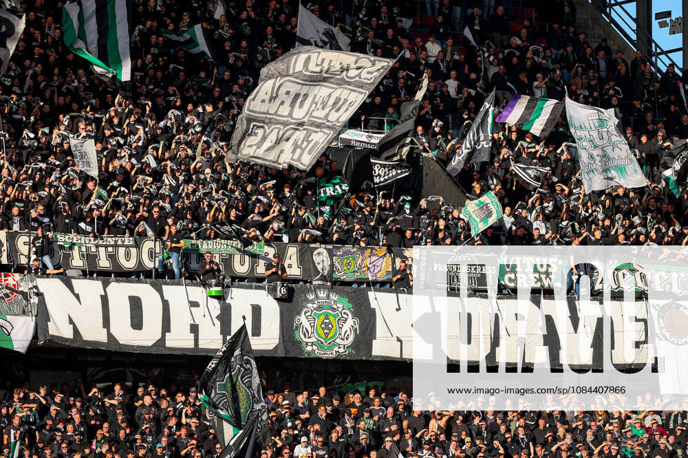 Soccer, Bundesliga, 1. FC Köln vs. Borussia Mönchengladbach, RheinEnergieSTADION, Matchday 5, 2026–2027 Season The visitors section with flags and banners DFB regulations prohibit any use of photographs as image sequences and or quasi-video Photo: WilkowskixPressefotoKochx North Rhine-Westphalia, Germany