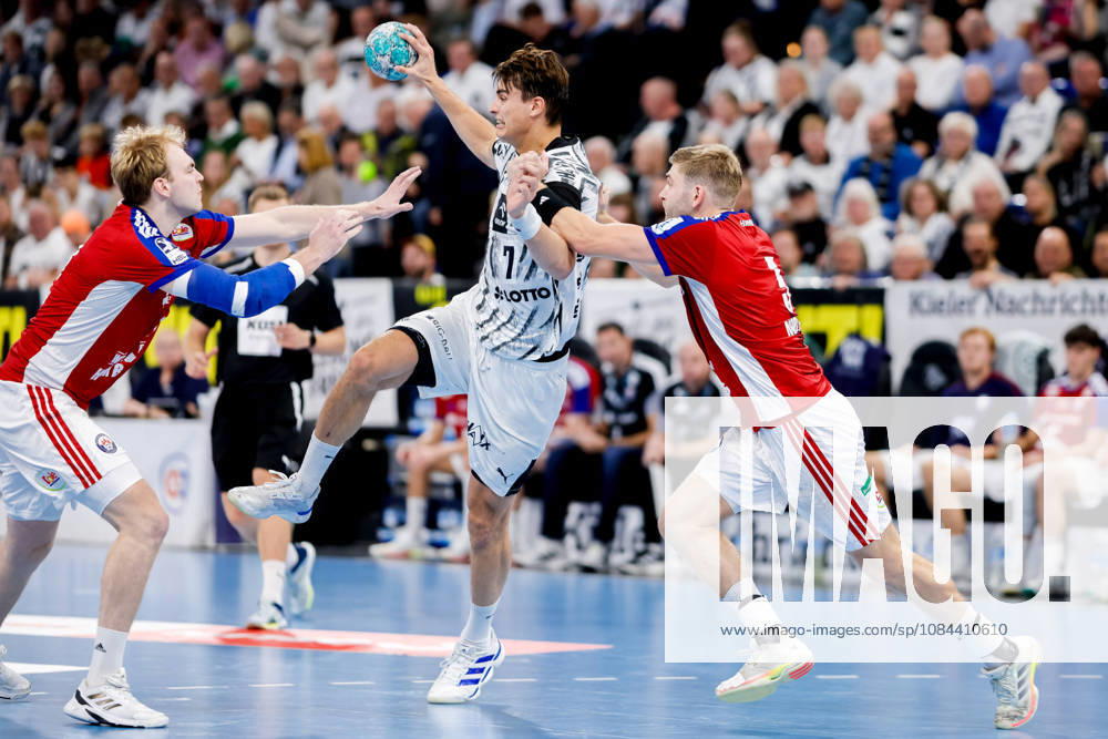 Kiel, October 11, 2026; Handball, 1st Bundesliga 2026–27; THW Kiel vs. Handball Club Hamburg; Einar Olafsson (HC Hamburg), 23; Julian Köster (THW Kiel), 7; Oliver Norlyk (HC Hamburg), 5