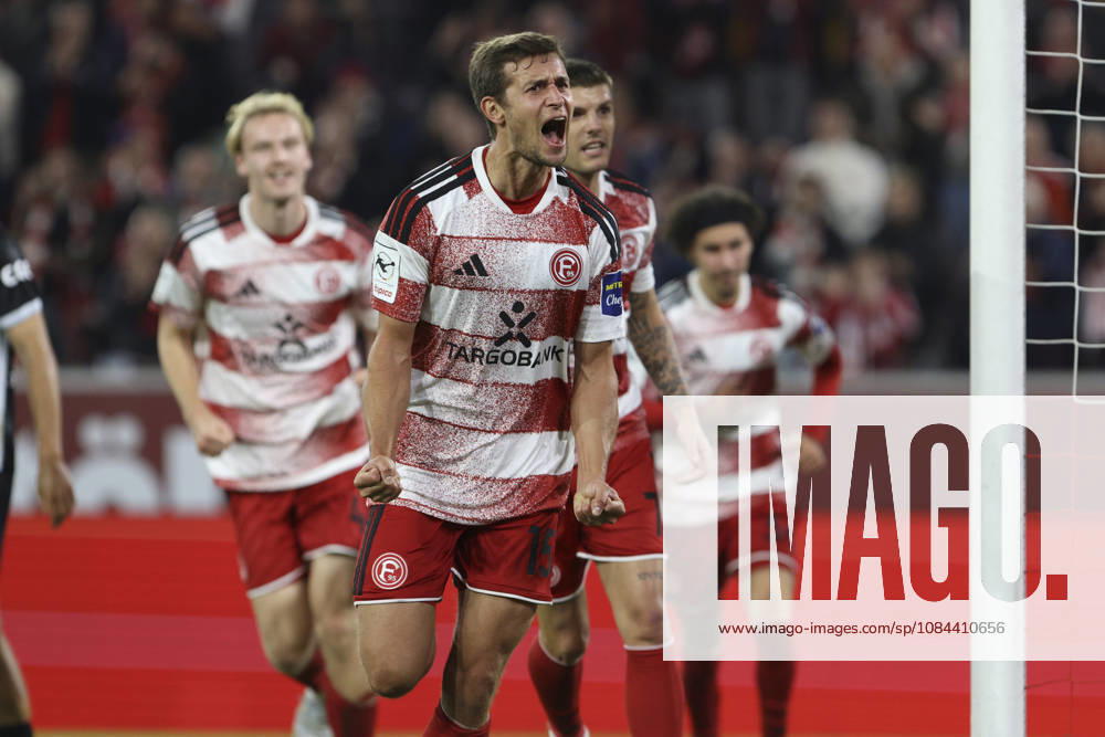 Tim Oberdorf of Fortuna Düsseldorf celebrates his goal, which made the score 1–0, during the 3. Liga match between Fortuna Düsseldorf and SC Verl at the Merkur Spiel Arena on October 11, 2026, in Düsseldorf, Germany. Photo by Oliver Kaelke, DeFodi Images. Tim Oberdorf of Fortuna Düsseldorf celebrates after scoring his team’s first goal during the 3. Liga match between Fortuna Düsseldorf and SC Verl at Merkur Spiel Arena on October 11, 2026 in Düsseldorf, Germany. Photo by Oliver Kaelke, DeFodi Images. DFB and DFL regulations prohibit any use of photographs as image sequences and or quasi-video. Photo by Oliver Kaelke, DeFodi Images.
