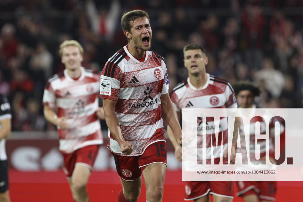 Tim Oberdorf of Fortuna Düsseldorf celebrates his goal, which made the score 1–0, during the 3. Liga match between Fortuna Düsseldorf and SC Verl at the Merkur Spiel Arena on October 11, 2026, in Düsseldorf, Germany. Photo by Oliver Kaelke, DeFodi Images. Tim Oberdorf of Fortuna Düsseldorf celebrates after scoring his team’s first goal during the 3. Liga match between Fortuna Düsseldorf and SC Verl at Merkur Spiel Arena on October 11, 2026 in Düsseldorf, Germany. Photo by Oliver Kaelke, DeFodi Images. DFB and DFL regulations prohibit any use of photographs as image sequences and or quasi-video. Photo by Oliver Kaelke, DeFodi Images.