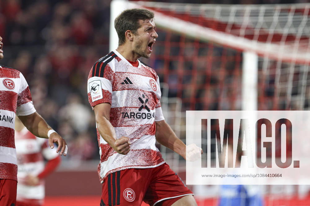 Tim Oberdorf of Fortuna Düsseldorf celebrates his goal, which made the score 1–0, during the 3. Liga match between Fortuna Düsseldorf and SC Verl at the Merkur Spiel Arena on October 11, 2026, in Düsseldorf, Germany. Photo by Oliver Kaelke, DeFodi Images. Tim Oberdorf of Fortuna Düsseldorf celebrates after scoring his team’s first goal during the 3. Liga match between Fortuna Düsseldorf and SC Verl at Merkur Spiel Arena on October 11, 2026 in Düsseldorf, Germany. Photo by Oliver Kaelke, DeFodi Images. DFB and DFL regulations prohibit any use of photographs as image sequences and or quasi-video. Photo by Oliver Kaelke, DeFodi Images.
