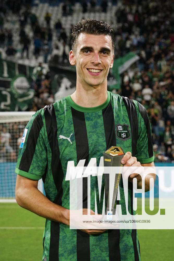Sassuolos Cas Odenthal Panini Player of the match at the end of the Serie A soccer match between Sassuolo and Milan at the Mapei Stadium in Reggio Emilia, north Italy - Sunday, October 11, 2026 -