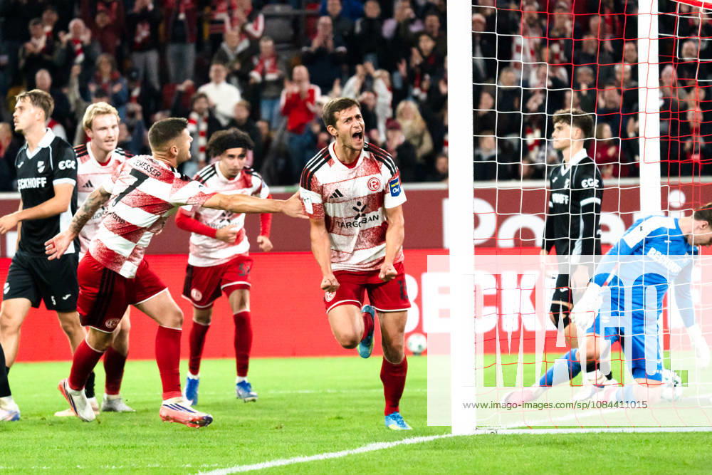 Germany 3rd Division 2026–2027 Fortuna Düsseldorf vs. SC Verl Matchday 8, October 12, 2026, Merkur Spiel Arena, North Rhine-Westphalia. Goal to make it 1–0 by Tim Oberdorf (Fortuna Düsseldorf), 15 Cheering, Joy, Emotions, Goal Celebration, Erik Wekesser, Fortuna Düsseldorf, 7