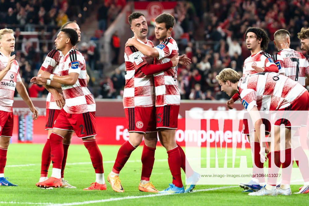 Germany 3rd Division 2026–2027 Fortuna Düsseldorf vs. SC Verl Matchday 8, October 12, 2026, Merkur Spiel Arena, North Rhine-Westphalia. Goal to make it 1–0 by Tim Oberdorf (Fortuna Düsseldorf), 15 Cheering, joy, emotions, goal celebration by Philipp Forster of Fortuna Düsseldorf, 10