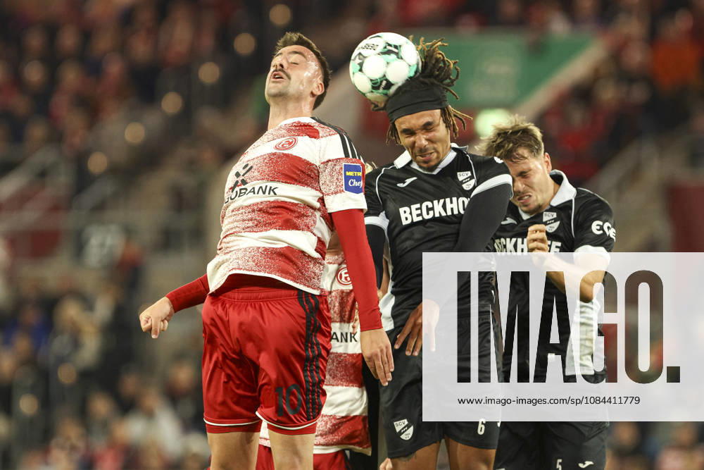 Philipp Foerster of Fortuna Düsseldorf and Joshua Eze of SC Verl battle for the ball during the 3. Liga match between Fortuna Düsseldorf and SC Verl at the Merkur Spiel Arena on October 11, 2026, in Düsseldorf, Germany. Photo by Oliver Kaelke, DeFodi Images. Philipp Foerster of Fortuna Düsseldorf and Joshua Eze of SC Verl battle for the ball during the 3. Liga match between Fortuna Düsseldorf and SC Verl at Merkur Spiel Arena on October 11, 2026 in Düsseldorf, Germany. Photo by Oliver Kaelke, DeFodi Images. DFB and DFL regulations prohibit any use of photographs as image sequences and or quasi-video. Photo by Oliver Kaelke, DeFodi Images.