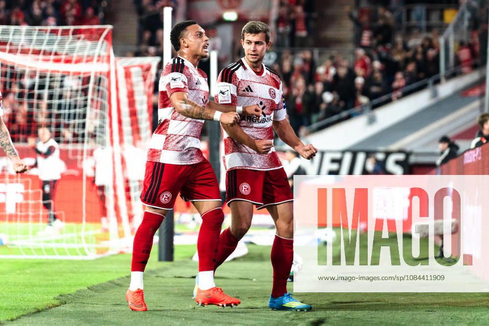 Germany 3rd Division 2026–2027 Fortuna Düsseldorf vs. SC Verl Matchday 8, October 12, 2026, Merkur Spiel Arena, North Rhine-Westphalia. Goal to make it 1–0 by Tim Oberdorf (Fortuna Düsseldorf), 15 Cheering, joy, emotions, goal celebration, Steven van der Sloot, Fortuna Düsseldorf, 2