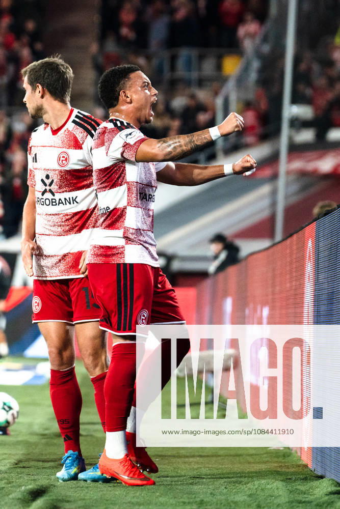 Germany 3rd Division 2026–2027 Fortuna Düsseldorf vs. SC Verl Matchday 8, October 12, 2026, Merkur Spiel Arena, North Rhine-Westphalia. Goal to make it 1–0 by Tim Oberdorf (Fortuna Düsseldorf), 15 Cheering, joy, emotions, goal celebration, Steven van der Sloot, Fortuna Düsseldorf, 2