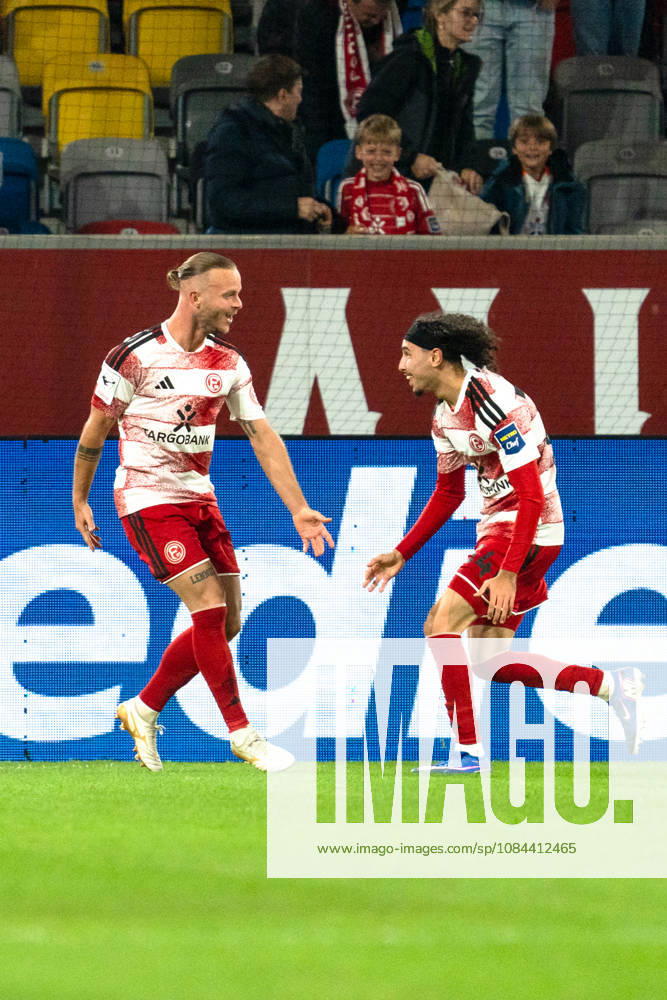 Germany 3rd Division 2026–2027 Fortuna Düsseldorf vs. SC Verl Matchday 8, October 12, 2026, Merkur Spiel Arena, North Rhine-Westphalia Goal to make it 2–1 by Jorrit Hendrix, Fortuna Düsseldorf, 8 Cheers, joy, emotions, goal celebration by Anas Slimani of Fortuna Düsseldorf, 34