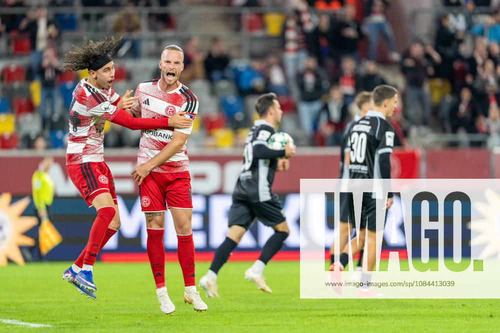 Anas Slimani of Fortuna Düsseldorf, 34, and goal scorer Jorrit Hendrix of Fortuna Düsseldorf, 08, Emotion and celebration: Fortuna Düsseldorf vs. SC Verl, soccer, 3rd Division, Matchday 8, 2026–27 season, December 10, 2026, DFL regulations prohibit any use of photographs as image sequences and or quasi-video. Fortuna Düsseldorf vs. SC Verl, soccer, 3. Liga, Matchday 8, 2026–27 season, October 12, 2026, Düsseldorf