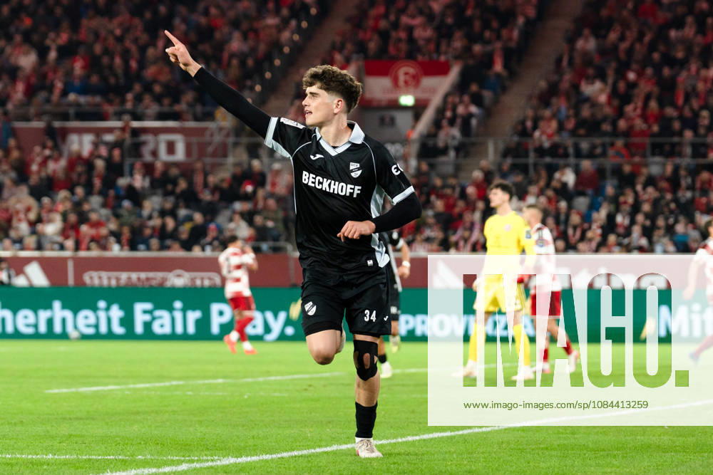Germany 3rd Division 2026–2027: Fortuna Düsseldorf vs. SC Verl, Matchday 8, October 12, 2026, Merkur Spiel Arena, North Rhine-Westphalia. Goal to make it 2–2 by Janne Berner (SC Verl), 34th minute: Cheers, joy, emotions, goal celebration