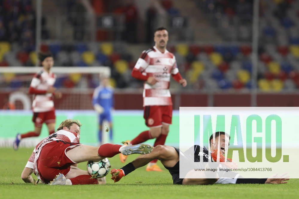 Lukas Bornschein of Fortuna Düsseldorf and Almin Mesanovic of SC Verl battle for the ball during the 3. Liga match between Fortuna Düsseldorf and SC Verl at the Merkur Spiel Arena on October 11, 2026, in Düsseldorf, Germany. Photo by Oliver Kaelke, DeFodi Images. Lukas Bornschein of Fortuna Düsseldorf and Almin Mesanovic of SC Verl battle for the ball during the 3. Liga match between Fortuna Düsseldorf and SC Verl at Merkur Spiel Arena on October 11, 2026 in Düsseldorf, Germany. Photo by Oliver Kaelke, DeFodi Images. DFB and DFL regulations prohibit any use of photographs as image sequences and or quasi-video. Photo by Oliver Kaelke, DeFodi Images.