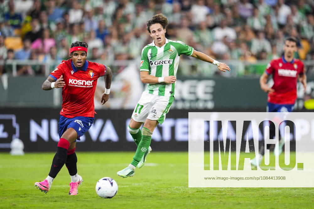 Valentin Rosier of CA Osasuna and Rodrigo Riquelme of Real Betis Balompie in action during the Spanish league, LaLiga EA Sports, football match played between Real Betis and CA Osasuna at La Cartuja stadium on October 11, 2026, in Sevilla, Spain. Sevilla Spain - ZUMAa181 20261011_zaa_a181_309