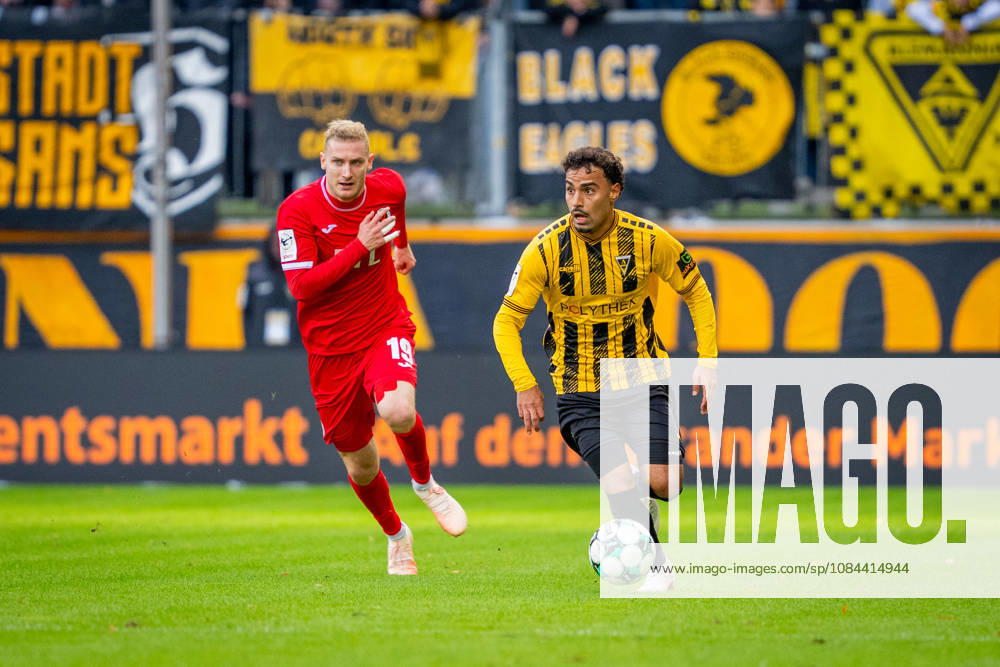 Mehdi Loune, Alemannia Aachen, 10, and Meiko Sponsel, FC Viktoria Cologne, 19; TSV Alemannia Aachen vs. FC Viktoria Cologne, soccer, 3rd Division, Matchday 8, 2026–2027 season, October 11, 2026 DFB regulations prohibit any use of photographs as image sequences and or quasi-video TSV Alemannia Aachen vs. FC Viktoria Cologne, soccer, 3rd Division, Matchday 8, 2026–2027 season, October 11, 2026, Aachen