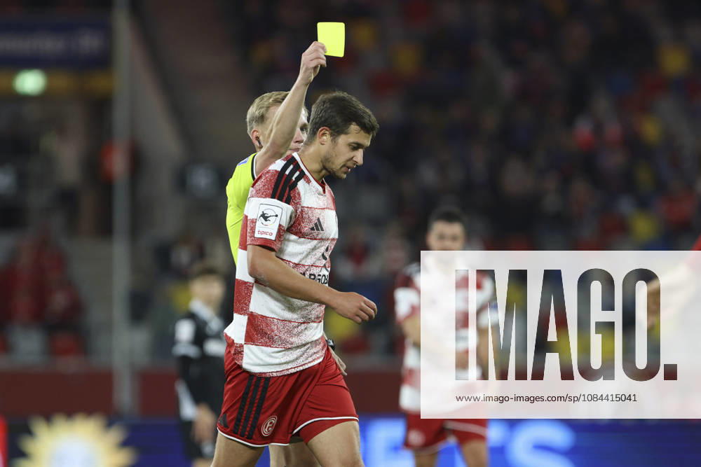 Tim Oberdorf of Fortuna Düsseldorf receives a yellow card during the 3. Liga match between Fortuna Düsseldorf and SC Verl at the Merkur Spiel Arena on October 11, 2026, in Düsseldorf, Germany. Photo by Oliver Kaelke, DeFodi Images. Tim Oberdorf of Fortuna Düsseldorf receives a yellow card during the 3. Liga match between Fortuna Düsseldorf and SC Verl at Merkur Spiel Arena on October 11, 2026 in Düsseldorf, Germany. Photo by Oliver Kaelke, DeFodi Images. DFB and DFL regulations prohibit any use of photographs as image sequences and or quasi-video. Photo by Oliver Kaelke, DeFodi Images.
