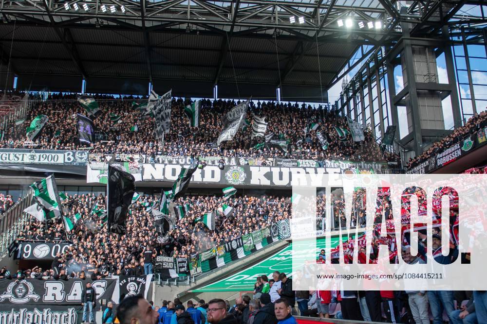 The away fans section before the game, 1. FC Köln vs. Borussia Mönchengladbach, soccer, Bundesliga, Matchday 5, October 11, 2026. DFB and DFL regulations prohibit any use of photographs as image sequences and or quasi-video. Cologne, North Rhine-Westphalia, Germany