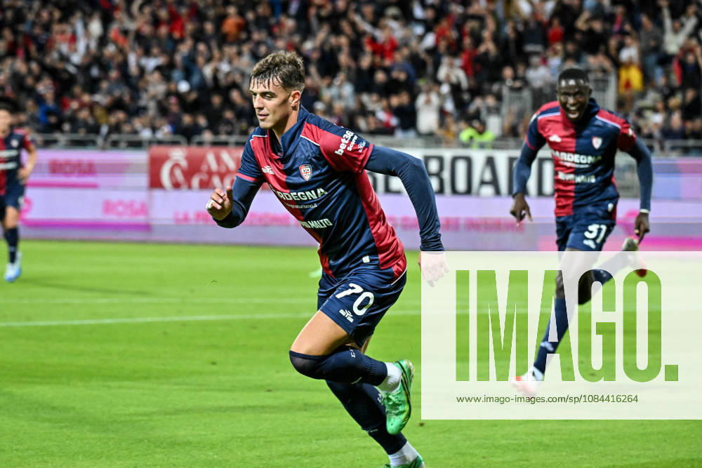 IPA89566258 - Daniel Maldini of Cagliari Calcio, Exultation, Joy, Celebration after scoring a goal, during the Cagliari Calcio vs. Juventus FC Italian Serie A soccer match in Cagliari, Italy