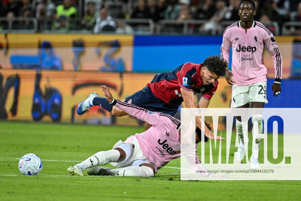 IPA89566265 - Alessandro Romano of Cagliari Calcio, Weston McKennie of Juventus FC, Yellow Card during the Cagliari Calcio vs. Juventus FC Italian Serie A soccer match in Cagliari, Italy