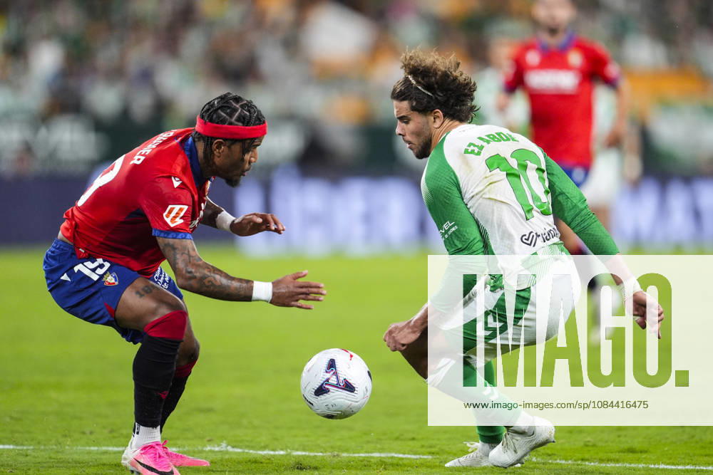 Valentin Rosier of CA Osasuna and Abde Ezzalzouli of Real Betis Balompie in action during the Spanish league, LaLiga EA Sports, football match played between Real Betis and CA Osasuna at La Cartuja stadium on October 11, 2026, in Sevilla, Spain. Real Betis V CA Osasuna - LaLiga EA Sports - ZUMAa181 20261011_zaa_a181_330