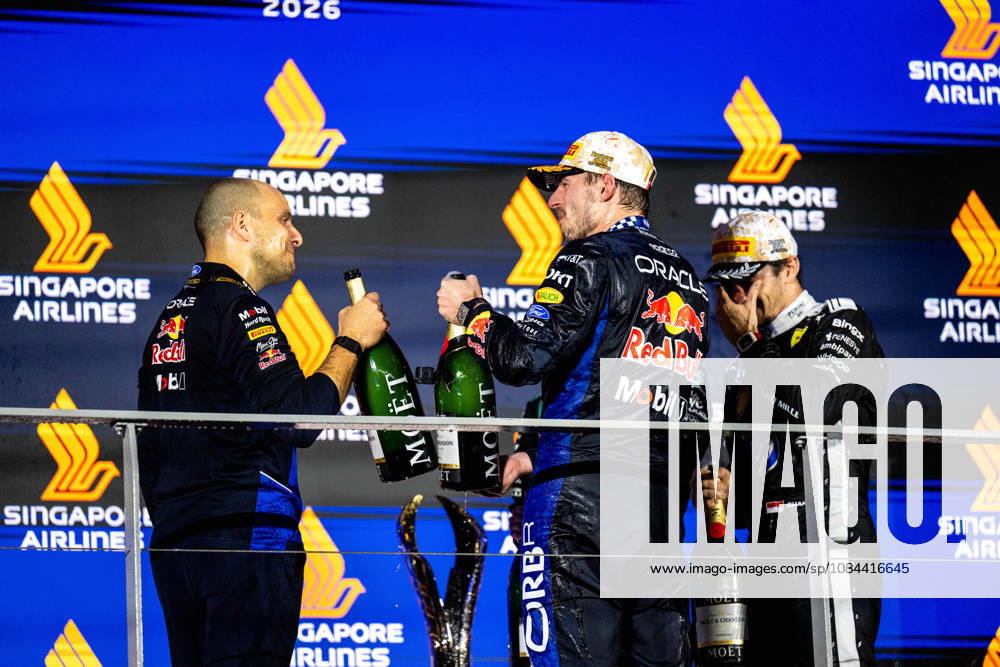 F1 - SINGAPORE GRAND PRIX 2026 LAMBIASE Gianpiero, Head of Race Engineering at Red Bull Racing, portrait, VERSTAPPEN Max (nld), Red Bull Racing Ford RB22, portrait podium during the 2026 Formula 1 Singapore Grand Prix, 17th round of the 2026 Formula One World Championship, WM, Weltmeisterschaft from October 9 to 11, 2026 on the Marina Bay Street Circuit, in Singapore, Singapore - SingaporeSingapore