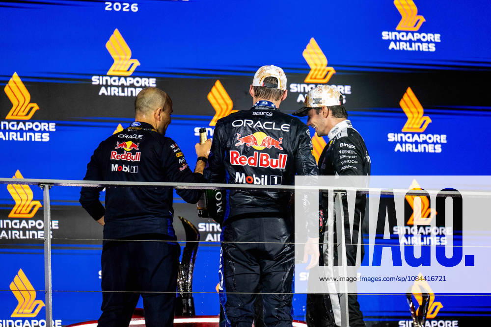 F1 - SINGAPORE GRAND PRIX 2026 LAMBIASE Gianpiero, Head of Race Engineering at Red Bull Racing, portrait, VERSTAPPEN Max (nld), Red Bull Racing Ford RB22, portrait podium during the 2026 Formula 1 Singapore Grand Prix, 17th round of the 2026 Formula One World Championship, WM, Weltmeisterschaft from October 9 to 11, 2026 on the Marina Bay Street Circuit, in Singapore, Singapore - SingaporeSingapore