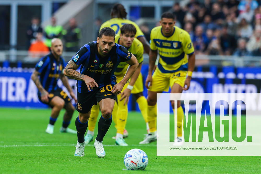 Hakan Calhanoglu of FC Internazionale scores a penalty during Serie A Enilive 2026 27 football match between FC Internazionale and Parma Calcio 1913. Italy