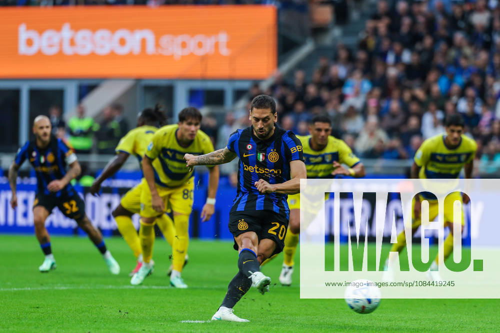 Hakan Calhanoglu of FC Internazionale scores a penalty during Serie A Enilive 2026 27 football match between FC Internazionale and Parma Calcio 1913. Italy